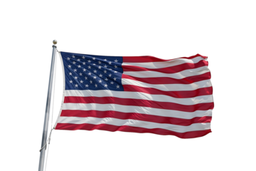 The american flag waving proudly on a flagpole isolated on white isolated on transparent background