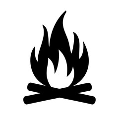 Stylized representation of campfire with burning flames atop crossed logs