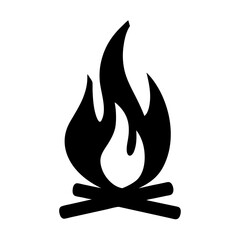 Black and white illustration of a campfire with logs and flames