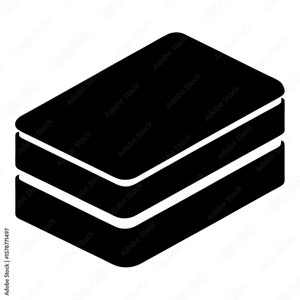Poster isometric view of a three layer cake with rounded corners in black