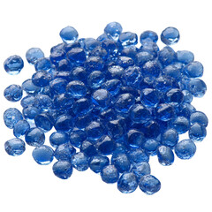 Azure Glass Orb Cluster: A captivating assortment of translucent azure glass orbs, each possessing a unique shape and subtle variations, forms a mesmerizing cluster.