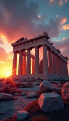 Obraz premium Ancient Greek Parthenon standing alone at sunset, mythology, architecture