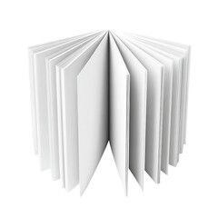 Open Book Mockup: A pristine white book lies open, displaying its blank pages in a fanned arrangement, perfect for showcasing your design or text. 