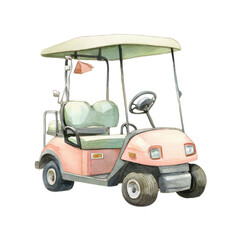 Watercolor golf cart art on transparent Background