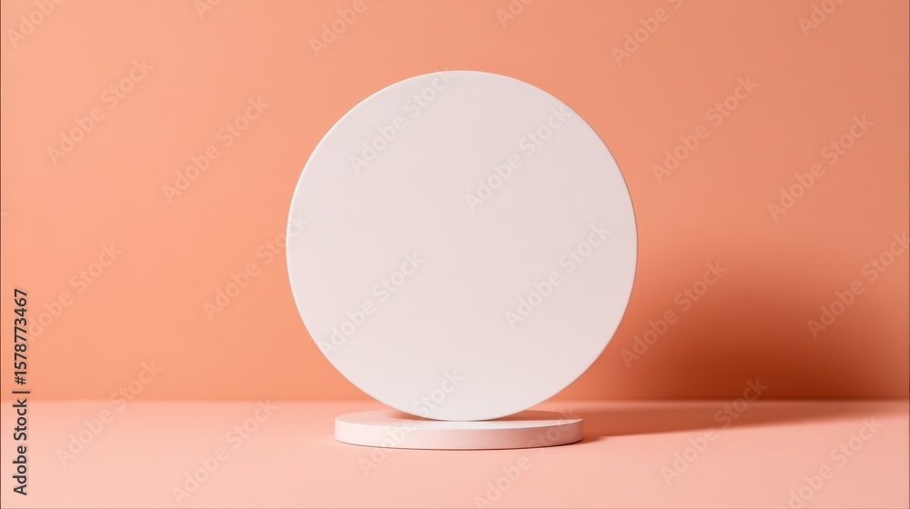 Poster minimalist display platform for product photography with soft peach background and clean lines