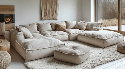 Cozy living room with sectional sofa and fireplace