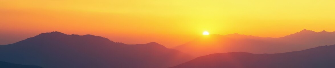 Fototapeta premium Gradient sky at sunset fades into misty mountains landscape abstract yellow, mountains, sunsets, foggy landscape