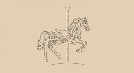 Carousel Horse Line Art with Floral Accents