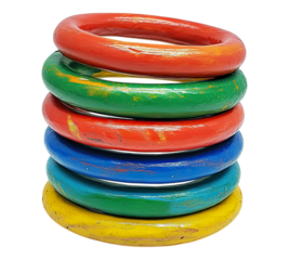 A stack of colorful wooden rings