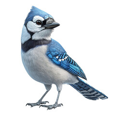 Obraz premium A blue and white bird with a black beak stands on a white background