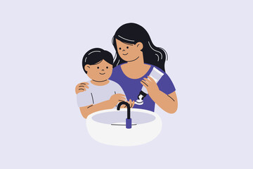 Illustration of Child Brushing Teeth