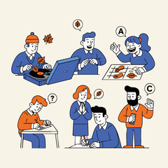 Flat Style Illustration of Students in Classroom Learning Activity Illustration