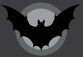 Bat silhouette flying against a dark circular background  