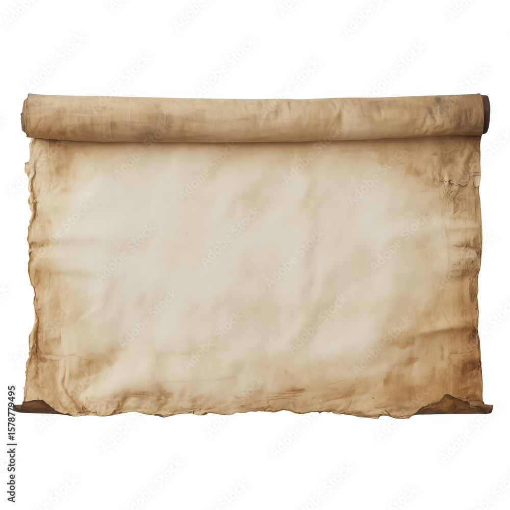 Fototapete vintage scroll: a blank parchment scroll is displayed, ready for script or an important declaration,