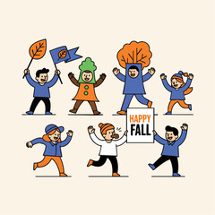 Flat Cartoon Illustration Children Celebrating Happy Fall Season Event