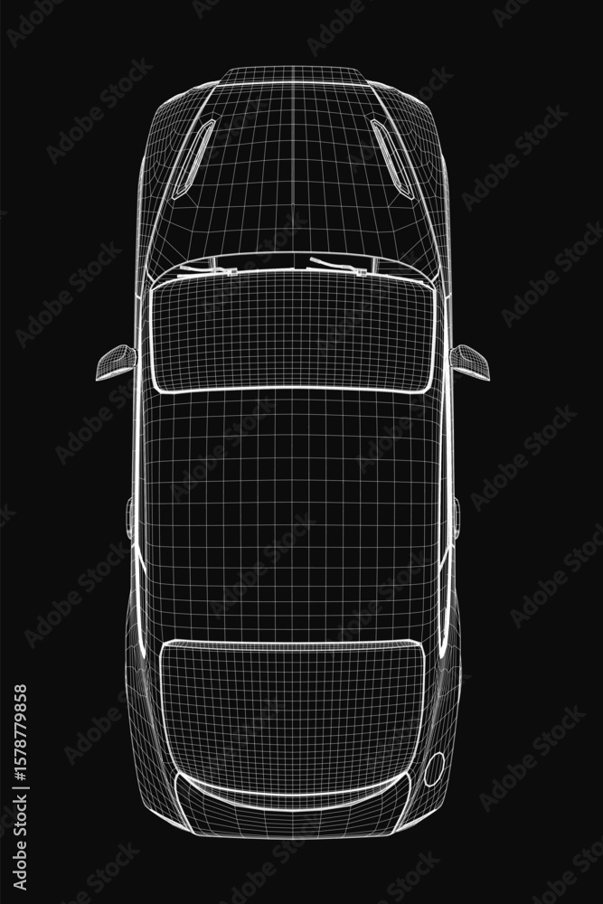 Poster a sleek 3d car model displayed in wireframe style on a black background highlights intricate design 