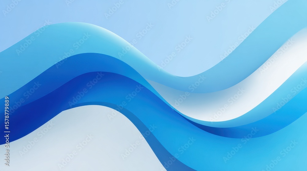 Poster abstract blue waves with soft curves and gradients against a light blue background for design and de