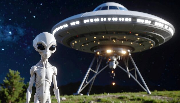 Alien on a mountain with UFO