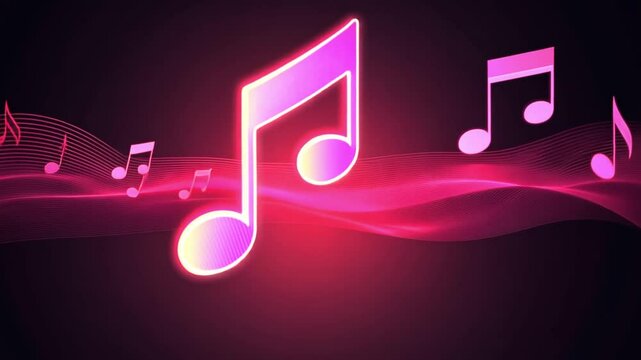 Stylized image with pink and magenta musical notes over flowing lines on dark background