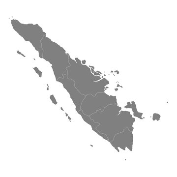 High Quality map of Sumatra is a island of Indonesia, with borders of the regions