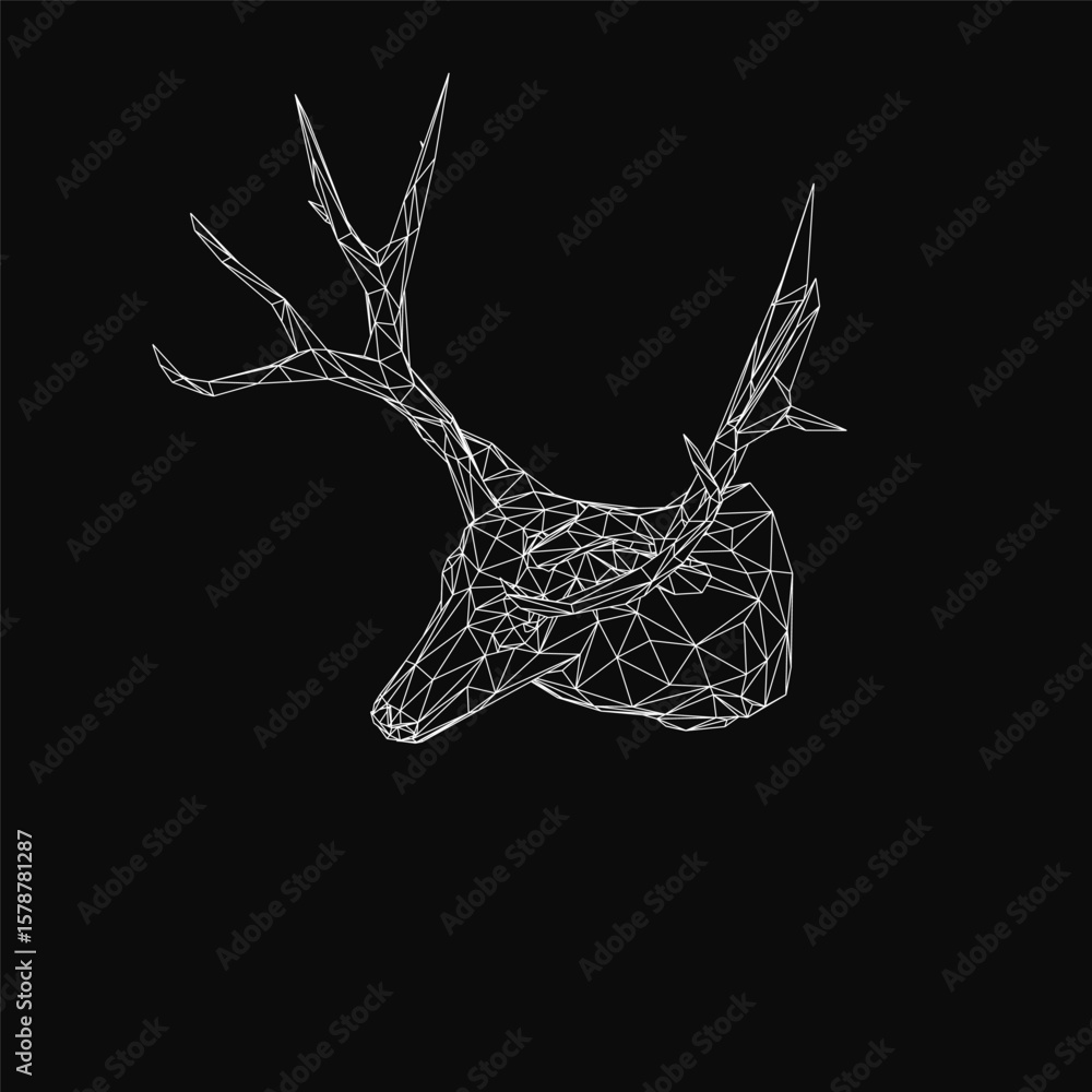 Poster a black and white geometric deer head composed of angular shapes and clean lines forms a striking wi