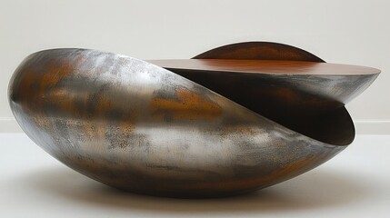 Modern sculpture table design with metallic and wood finish