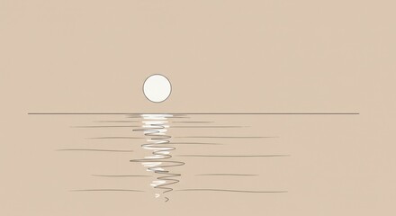 Minimalist Moonlit Seascape Line Art