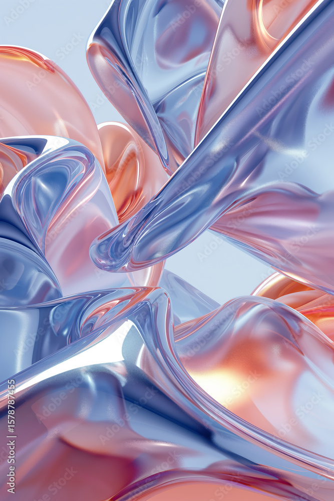 Poster flowing holographic fabric abstract background. futuristic iridescent smooth shiny lines structure. 
