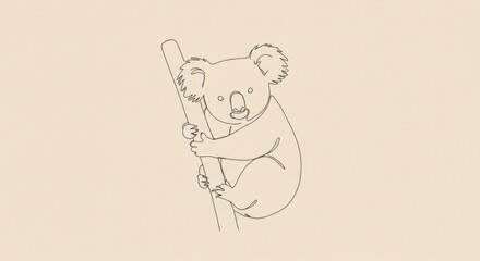Koala Hugging Eucalyptus Branch Simple Line Drawing
