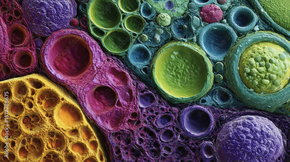 Aufkleber colorful abstract representation of microbial life and cell structures in vibrant colors and intrica