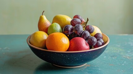 A bowl of artificial fruit used for a still life art project in a classroom studio