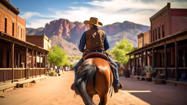 Cowboy Riding through Western Town