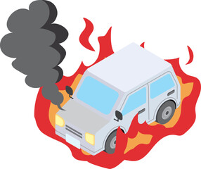 火災が発生し燃えている乗用車