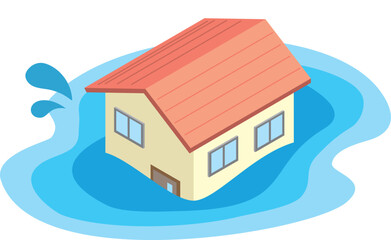 災害で水没している戸建て住宅