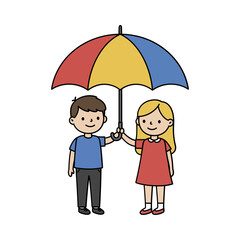 Children Holding Umbrella Together Illustration