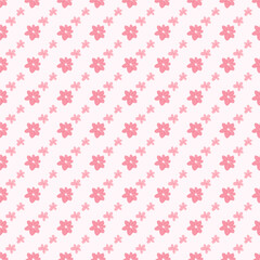 Seamless pattern featuring pink hand-drawn flowers arranged diagonally on a white background. Perfect for textile design, wallpapers, packaging, and spring or feminine-themed projects.