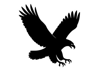 Obraz premium Eagle Silhouette in Flight, Black Color Isolated on White Background