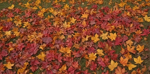 Crimson, gold, and russet leaves swirling, dancing on a blustery autumn day , brown, gold