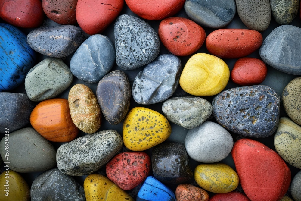 Poster polished pebbles showcasing a spectrum of colors create a captivating background