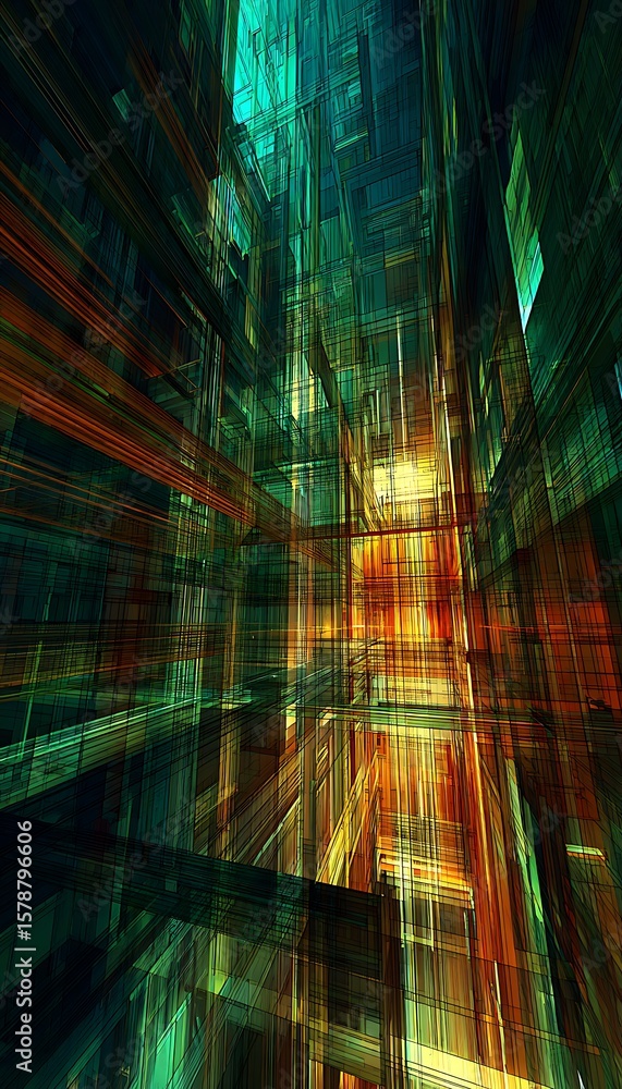 Poster abstract luminous cityscape with vertical structures