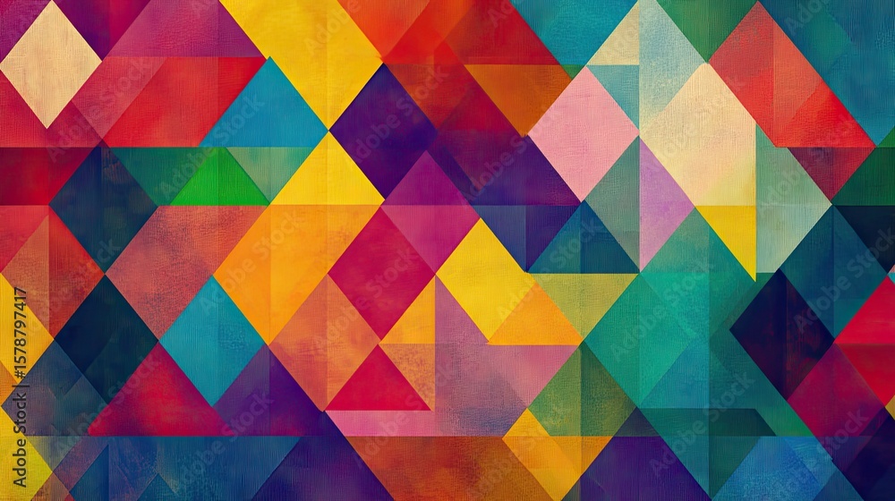 Poster the stock photo showcases a seamless texture composed of overlapping abstract triangles and squares.