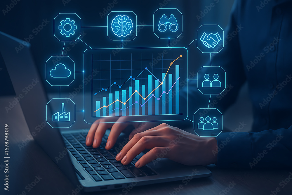 Poster business analytics and digital growth strategy visualization with data insights