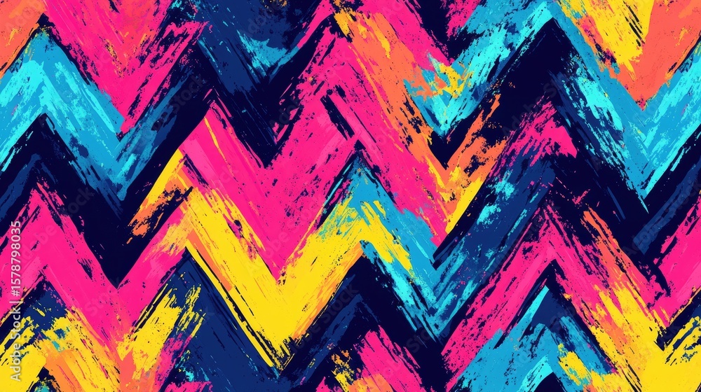Poster the stock photo showcases a vibrant, abstract zigzag pattern created with bold, interlocking lines.