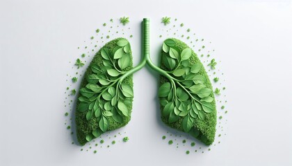 Human lungs, nature, minimal coronavirus or pneumonia concept, green, world health day, white background