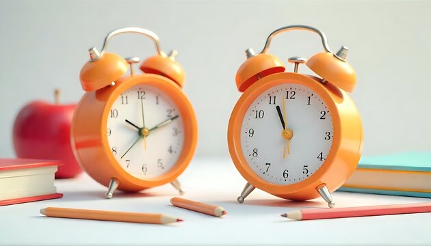 Back to School Concept – Orange Alarm Clock, Red Apple & Supplies on White Background

School Essentials Flat Lay – Alarm Clock, Apple & Stationery on Clean White Surface

Minimalist Back to School Sc