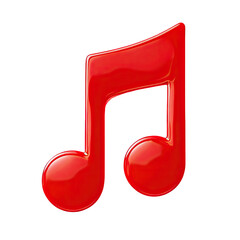 Red Glossy Music Note Icon Isolated on Transparent Background