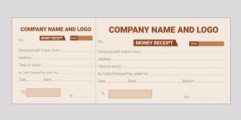 Corporate modern money receipt template design. business invoice template, bill, price list, money slip, deposit, voucher, receipt, and withdrawal slip design template