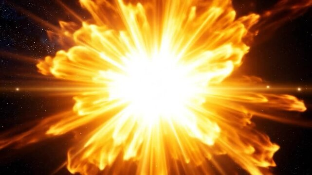 Cosmic Bloom Intense burst of golden light emanating outward against a dark, starry backdrop, resembling a celestial flower