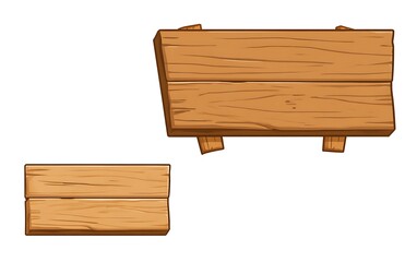 Two simple cartoon wooden signs, vector illustration, white background