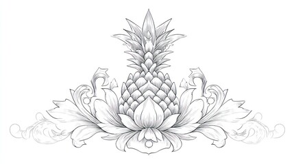 Ornate pineapple motif in grayscale